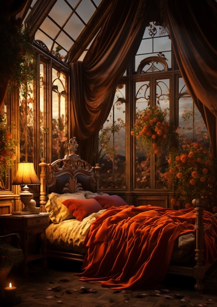 Foto gratuita vista del romántico dormitorio del castillo