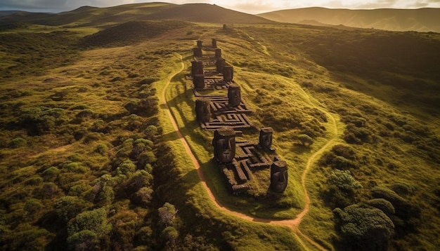 Foto gratuita una vista de las ruinas de las antiguas ruinas mayas en las montañas.