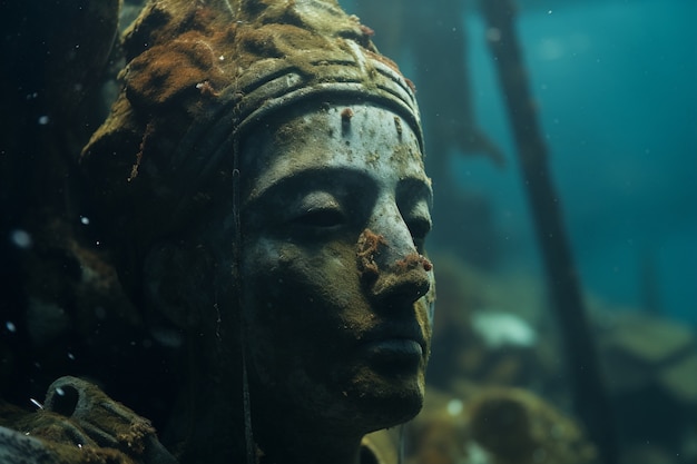 Foto gratuita vista de las ruinas arqueológicas de estatuas submarinas