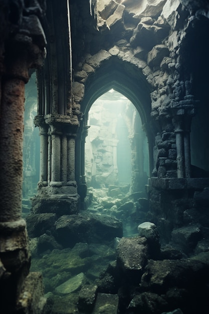 Foto gratuita vista de las ruinas arqueológicas submarinas del edificio