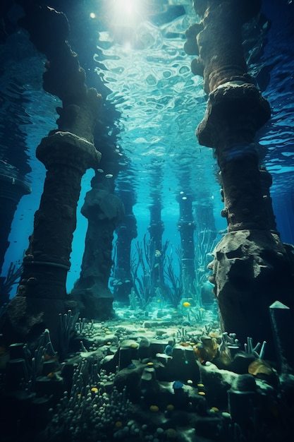 Foto gratuita vista de las ruinas arqueológicas submarinas del edificio