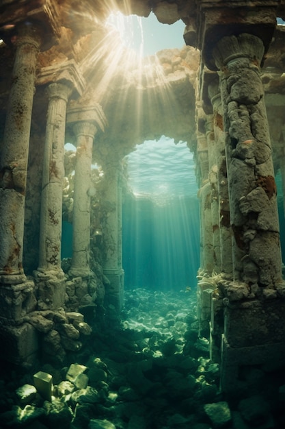 Foto gratuita vista de las ruinas arqueológicas submarinas del edificio