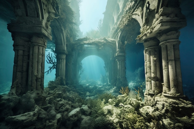 Foto gratuita vista de las ruinas arqueológicas submarinas del edificio