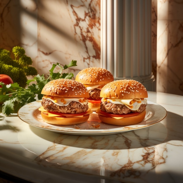 Vista de una sabrosa hamburguesa con queso y carne