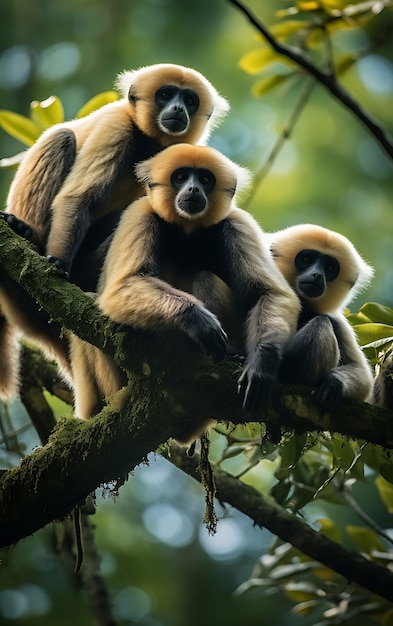 Foto gratuita vista de los simios gibón salvajes en la naturaleza