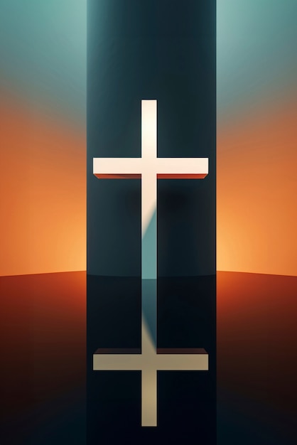 Vista de una simple cruz religiosa en 3D