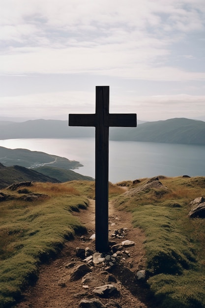 Foto gratuita vista de una simple cruz religiosa en 3d