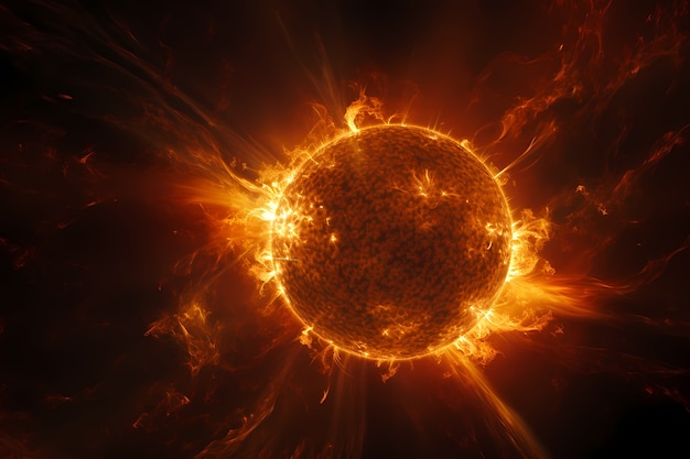 Vista del sol ardiente en 3D