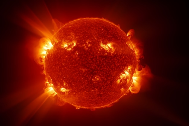 Vista del sol ardiente en 3D
