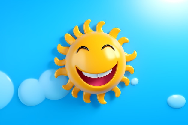 Foto gratuita vista del sol sonriente y feliz 3d con fondo azul