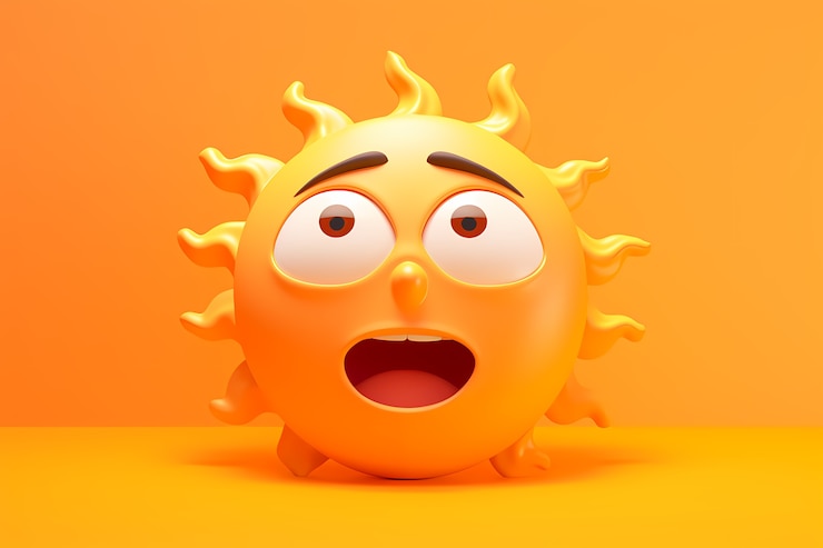 Foto gratuito vista del sol sorprendido 3d con fondo amarillo
