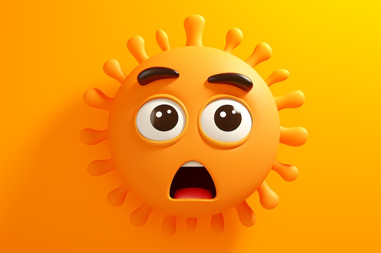 Foto gratuito vista del sol sorprendido 3d con fondo amarillo