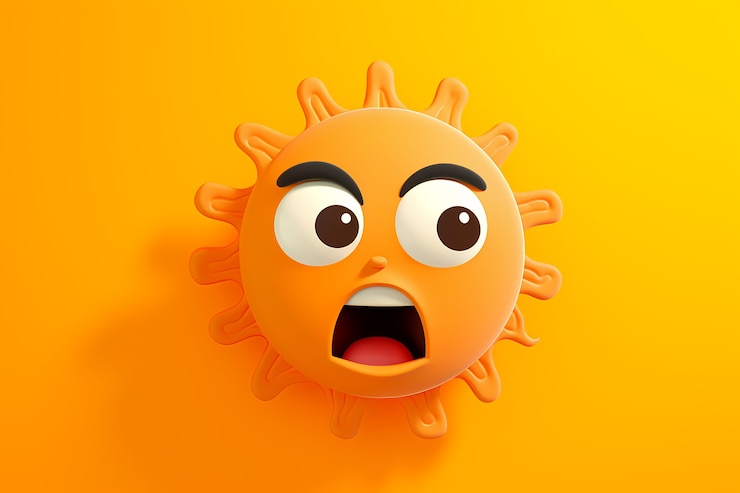 Foto gratuito vista del sol sorprendido 3d con fondo amarillo