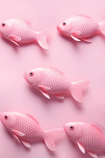 Vista superior 3d pez rosa en estudio