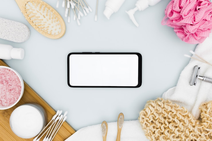 Foto gratuito vista superior de los accesorios del concepto de baño