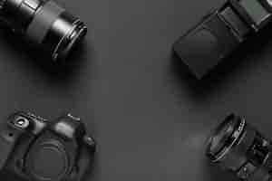 Foto gratuita vista superior de accesorios de fotografía con espacio de copia