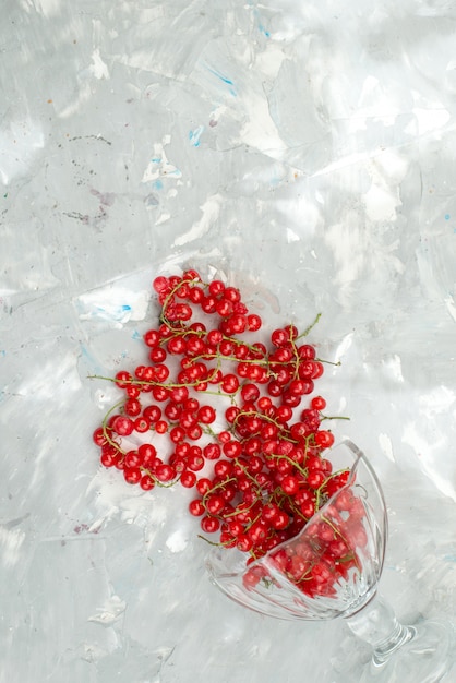 Una vista superior de arándanos rojos frescos agrios y suaves en el color fresco del escritorio blanco