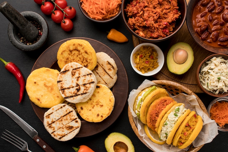 Foto gratuito vista superior de arreglo de comida sabrosa