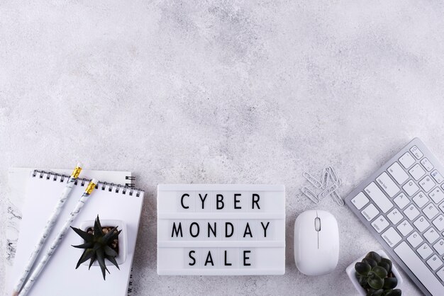 Vista superior arreglo de cyber monday