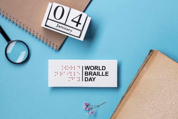 Vista superior del arreglo del día mundial del braille
