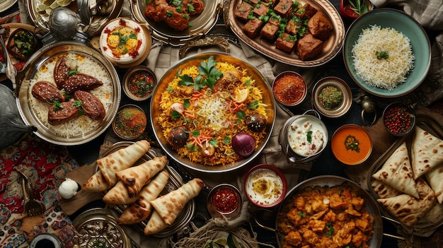 Foto gratuita vista superior de celebración de eid al-fitr con comida deliciosa