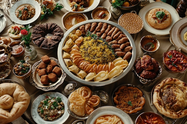 Foto gratuita vista superior de celebración de eid al-fitr con comida deliciosa