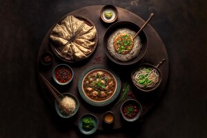 Foto gratuita vista superior de comida china fresca y deliciosa sobre un fondo oscuro