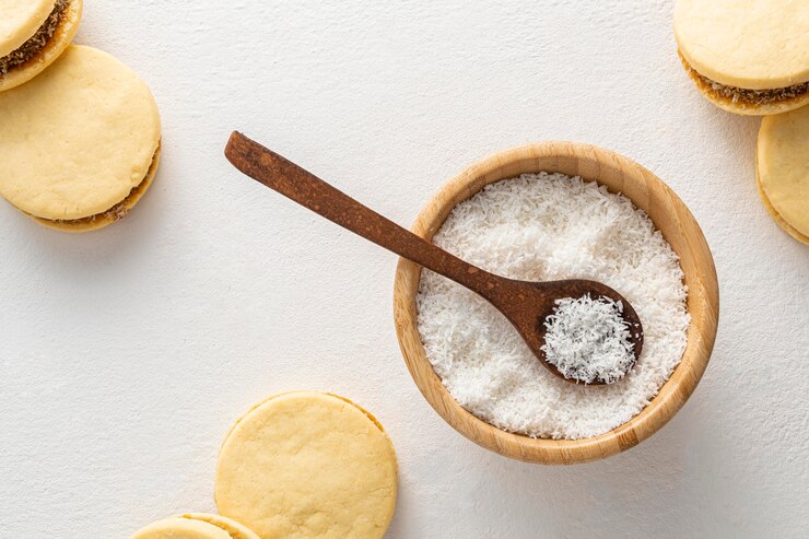 Foto gratuito vista superior del concepto de alfajores y coco