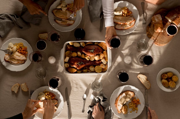 Vista superior de la deliciosa comida de acción de gracias