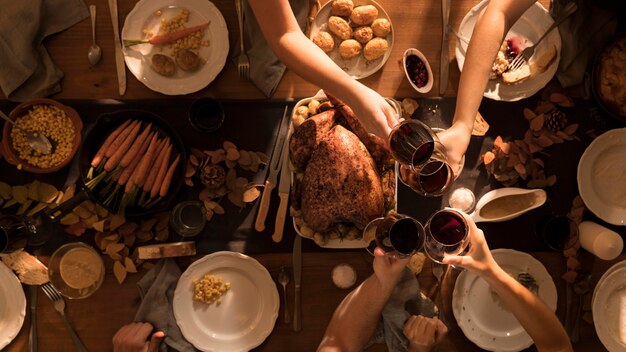 Vista superior de la deliciosa comida de acción de gracias