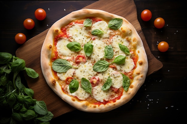Foto gratuita vista superior deliciosa pizza en el interior