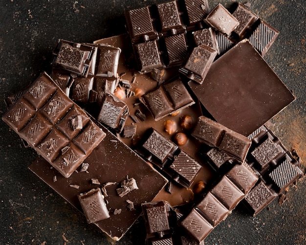 Vista superior del delicioso concepto de chocolate