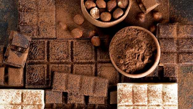 Vista superior del delicioso concepto de chocolate