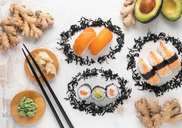 Vista superior del delicioso concepto de sushi