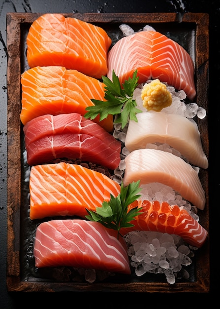 Vista superior delicioso sushi en la mesa