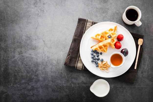 Vista superior desayuno saludable inicio