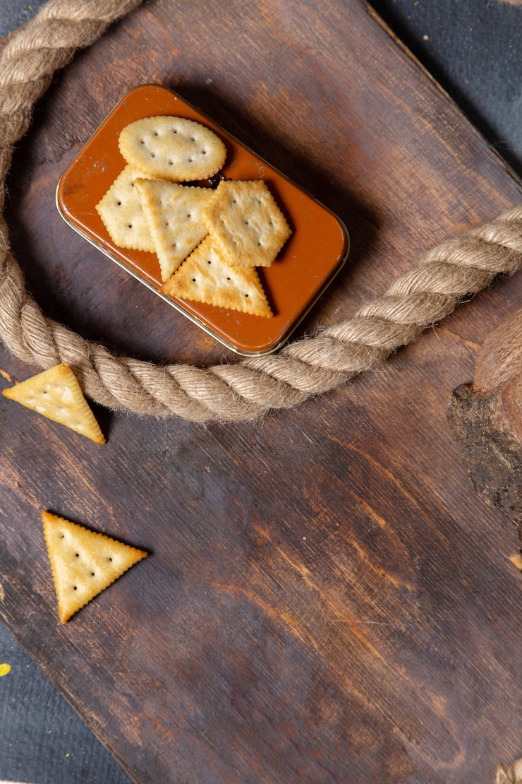 Foto gratuito vista superior distante diferentes galletas saladas con huevas en el escritorio de madera galletas crujientes bocadillo