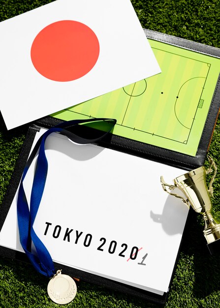 Vista superior del evento deportivo de Tokio 2020 aplazado surtido