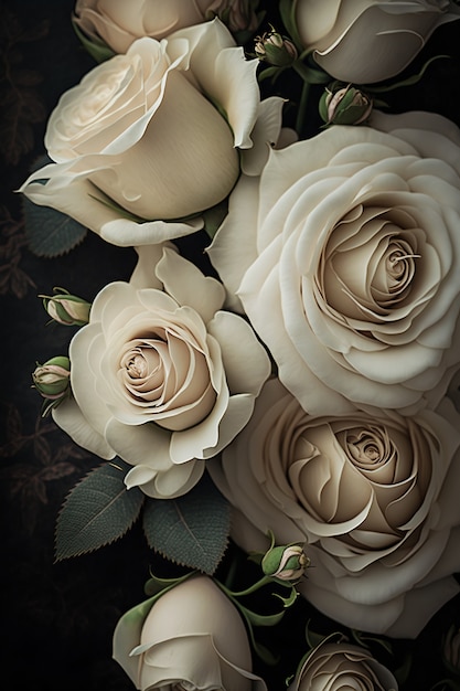 Vista superior de fondo de rosas blancas