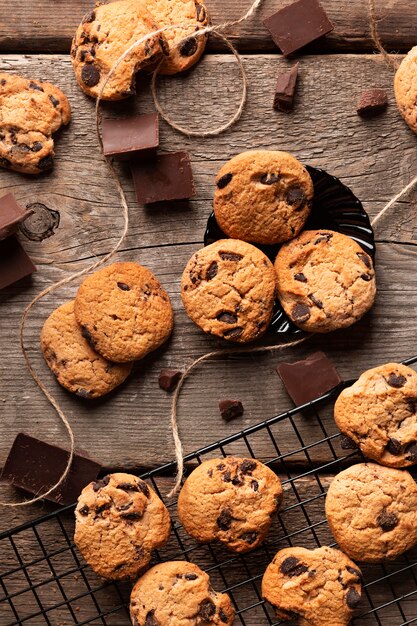 Vista superior de galletas de chocolate