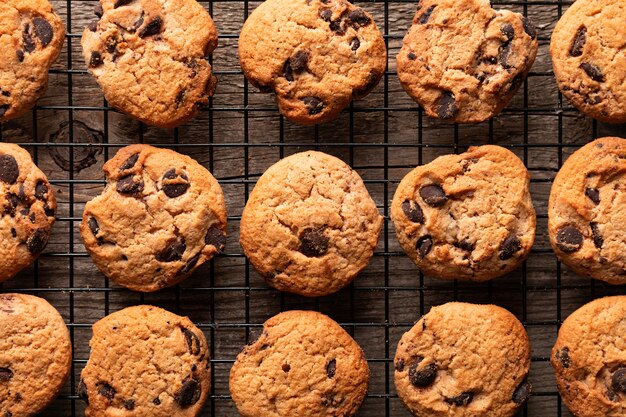 Vista superior de galletas de chocolate