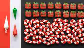 Foto gratuita vista superior de galletas de jengibre hechas a mano de colores navideños