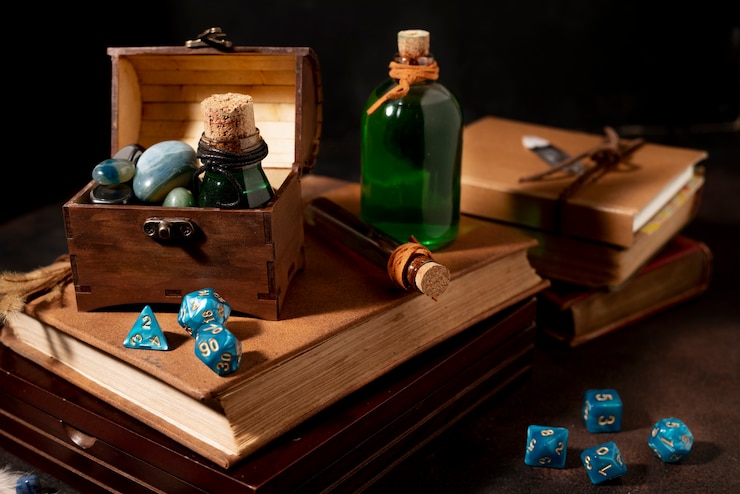 Foto gratuito vista superior de hermosos elementos de bodegones de rpg