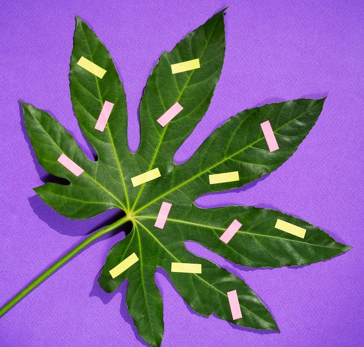 Foto gratuito vista superior de la hoja de castaño y artículos de papelería
