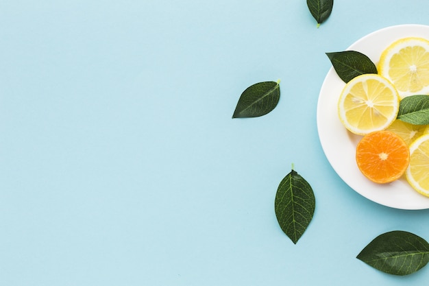 Foto gratuita vista superior de limones con espacio de copia