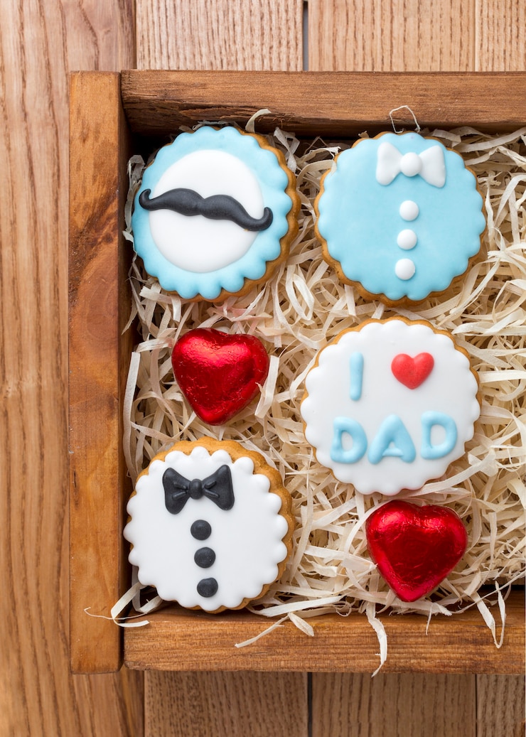 Foto gratuito vista superior lindas galletas en caja de madera