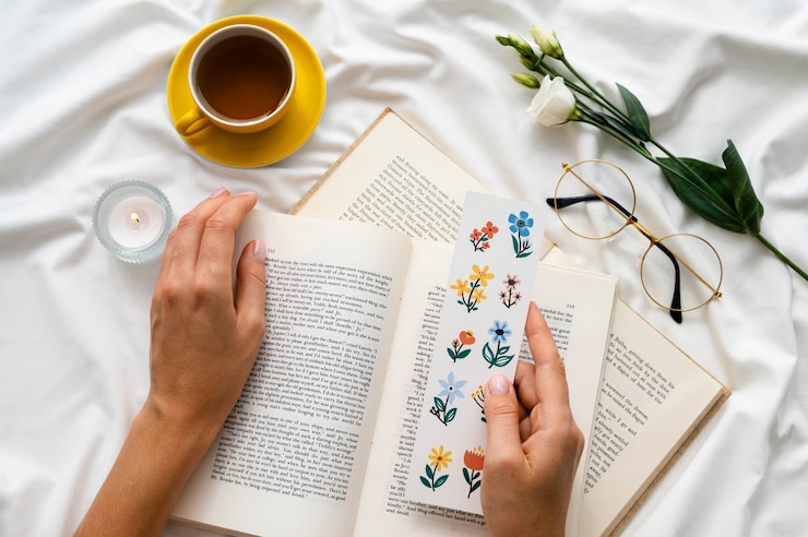 Foto gratuito vista superior marcador floral en libros