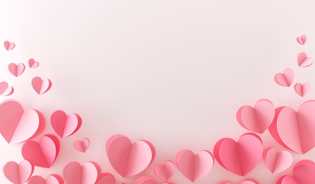 Vista superior de muchos corazones rosados