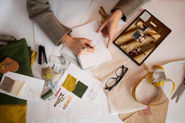 Foto gratuito vista superior mujer creando tablero de visión