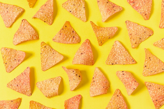 Vista superior de nacho chips